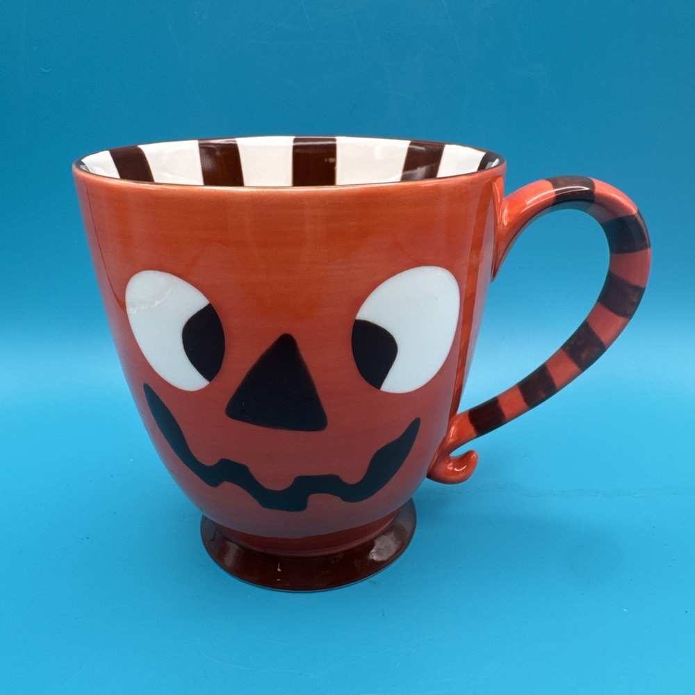 Starbucks Coffee Halloween Mug Cup Orange Monster Pumpkin Kooky Face Large 2007‎